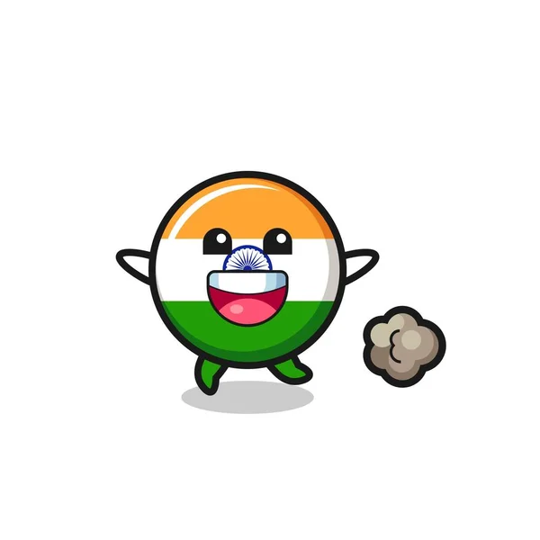 快乐的印度国旗卡通片 有跑姿 可爱的设计 — 图库矢量图片