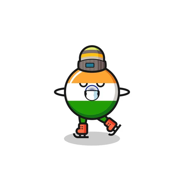 Bandeira Índia Desenhos Animados Como Jogador Patinação Gelo Fazendo Executar — Vetor de Stock