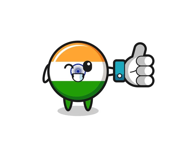 可爱的印度国旗 带有社交媒体的大拇指符号 可爱的设计 — 图库矢量图片