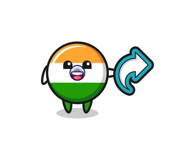 Cute India Flag Hold Social Media Share Symbol Cute Design — Stock Vector