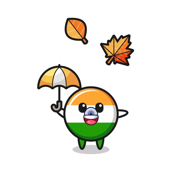 Dibujos Animados Bandera India Lindo Celebración Paraguas Otoño Lindo Diseño — Vector de stock