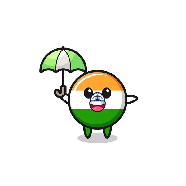 Cute India Flag Illustration Holding Umbrella Cute Design — ストックベクタ