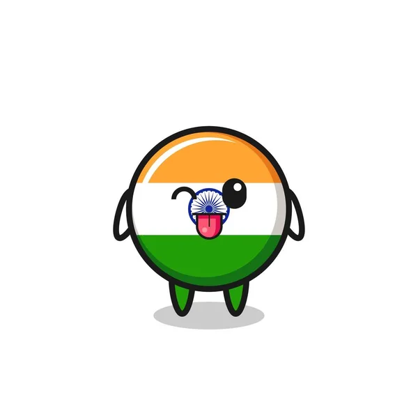 Lindo Personaje Bandera India Dulce Expresión Mientras Que Sobresale Lengua — Vector de stock