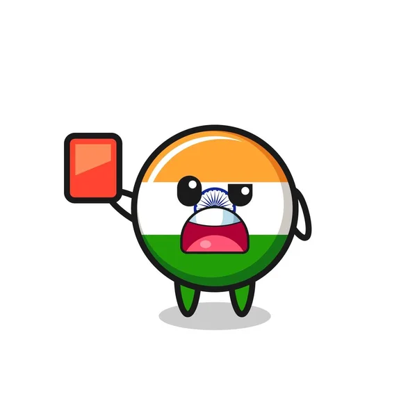 India Flag Cute Mascot Referee Giving Red Card Cute Design — ストックベクタ