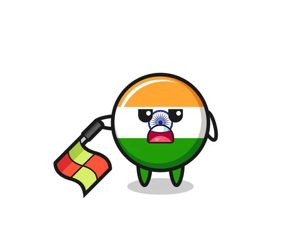 India Flagga Tecken Som Linje Domare Hålla Flaggan Ner Graders — Stock vektor