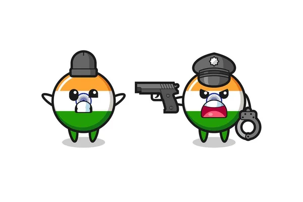 Illustration India Flag Robber Hands Pose Caught Police Cute Design — Stock Vector