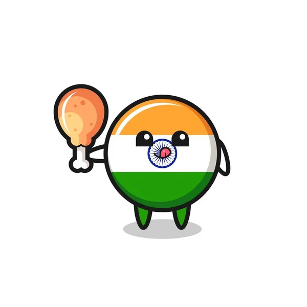 Bandera India Linda Mascota Está Comiendo Pollo Frito Lindo Diseño — Vector de stock