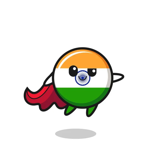 Cute India Flag Superhero Character Flying Cute Design — Stock Vector