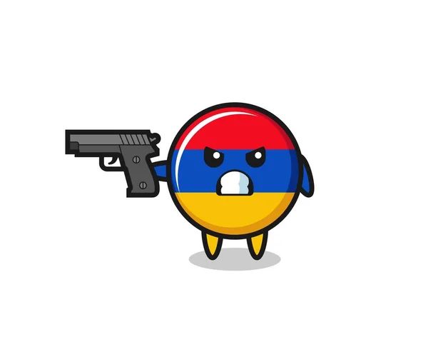 銃で撃たれた可愛いアルメニア国旗キャラクターかわいいデザイン — ストックベクタ