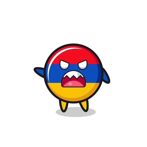 Lindo Armenia Bandera Dibujos Animados Una Pose Muy Enojado Lindo — Vector de stock