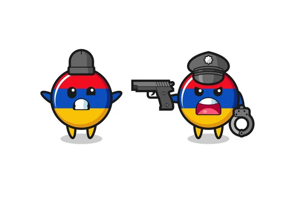 Illusztráció Örményország Zászló Rabló Felemelt Kézzel Pózol Fogott Rendőrség Aranyos — Stock Vector