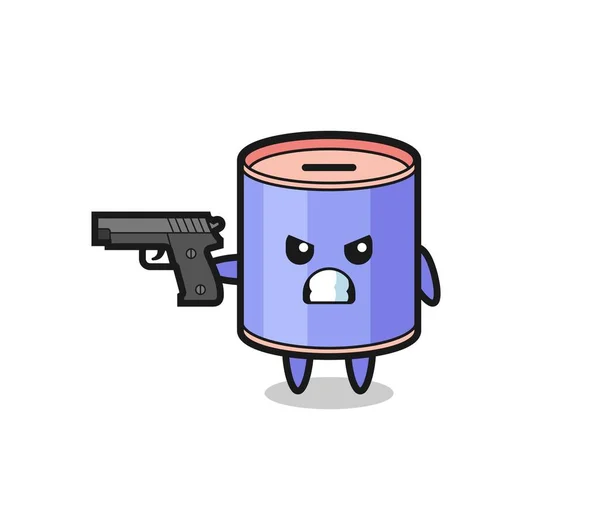 Cute Cylinder Piggy Bank Character Shoot Gun Cute Design — Stock Vector