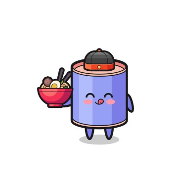 Silindir kumbarası Çin şef maskotu elinde erişte kasesi, şirin bir tasarım