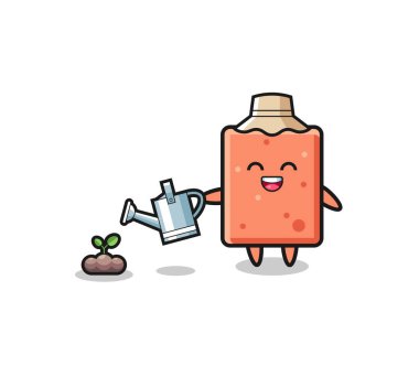 Şirin tuğla bitki tohumlarını suluyor, şirin tasarım.