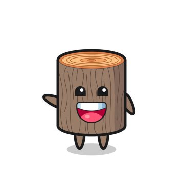 Mutlu ağaç kütüğü şirin maskot karakteri, şirin tasarım.