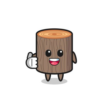 Ağaç gövdesi maskotu baş parmak hareketi yapıyor, şirin tasarım