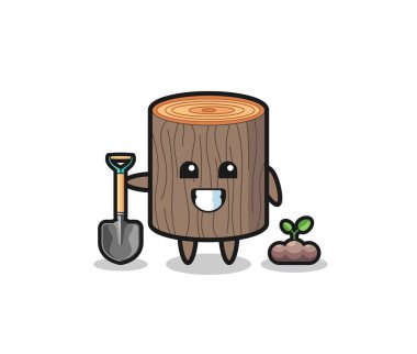 Şirin ağaç kütüğü çizgi filmi ağaç tohumu ekiyor, şirin tasarım.