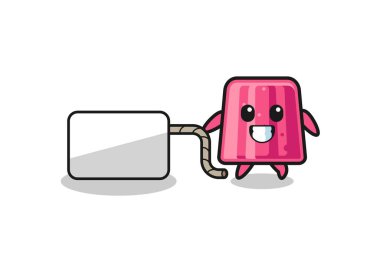 Jöle çizgi filmi bir afiş çekiyor, şirin bir tasarım.