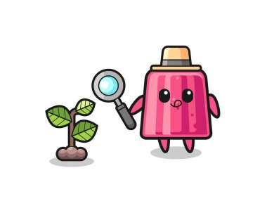 Bitkileri araştıran tatlı bir jöleli bitki uzmanı, şirin bir tasarım.