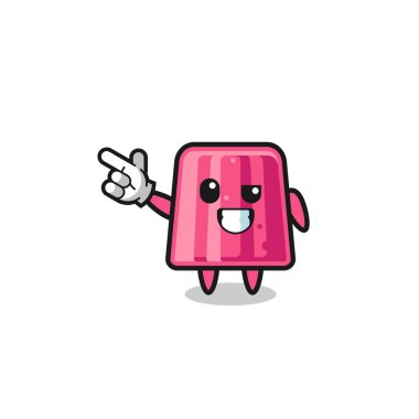 Jöle maskotu sol üstte, şirin tasarım.