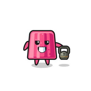 jöle maskotu salonda kettlebell kaldırıyor, şirin tasarım