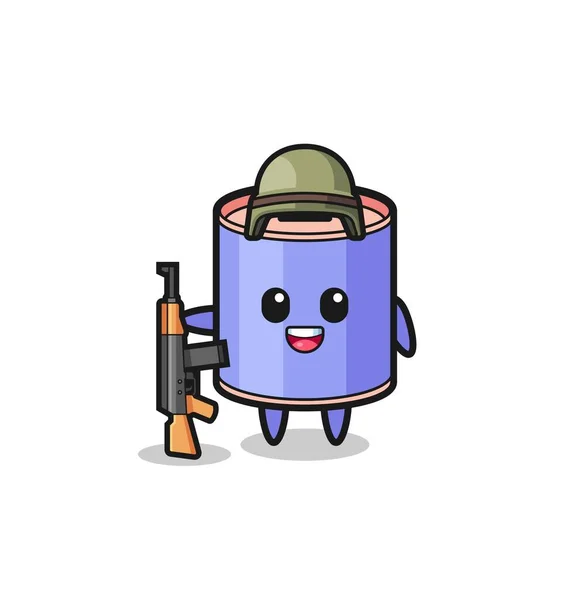 Cute Cylinder Piggy Bank Mascot Soldier Cute Design — Stock Vector