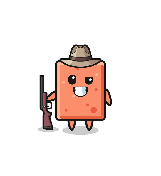 Brick Hunter Mascot Holding Gun Cute Design — Stock Vector