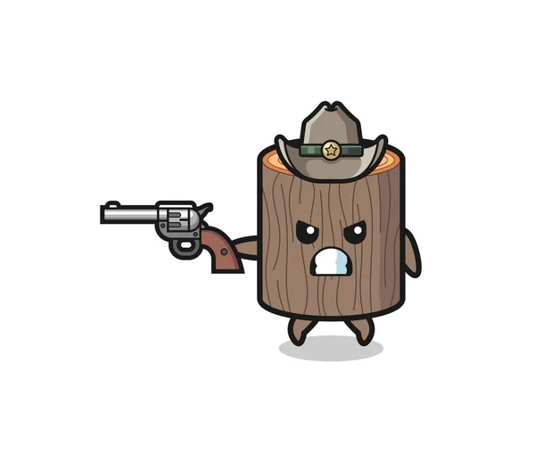 一个树桩牛仔用枪射击 可爱的设计 — 图库矢量图片