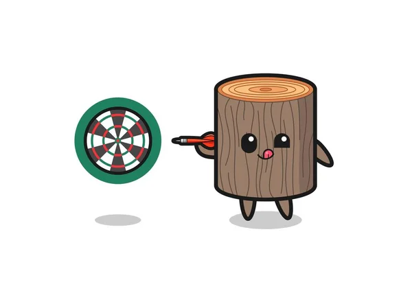 Cute Tree Stump Playing Dart Cute Design — ストックベクタ