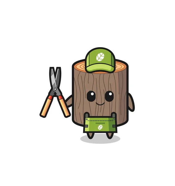 Cute Tree Stump Gardener Mascot Cute Design — Stock Vector