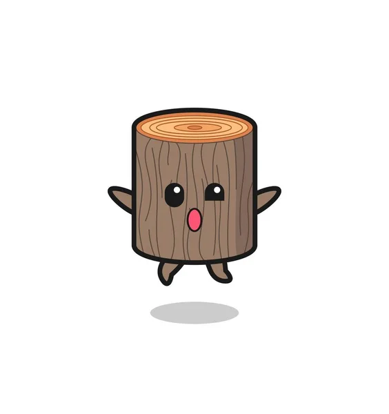 Tree Stump Character Jumping Gesture Cute Design — Stock Vector