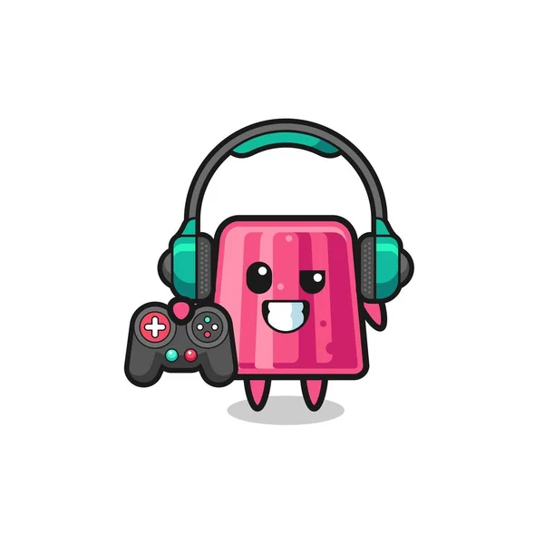 Jelly Gamer Mascota Celebración Controlador Juego Lindo Diseño — Vector de stock