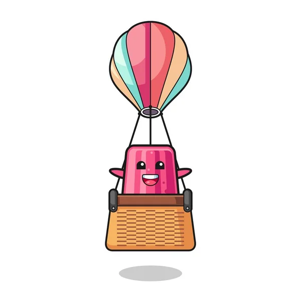 Jelly Mascot Riding Hot Air Balloon Cute Design — ストックベクタ