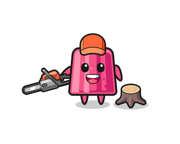 Jelly Lumberjack Character Holding Chainsaw Cute Design — Stock Vector