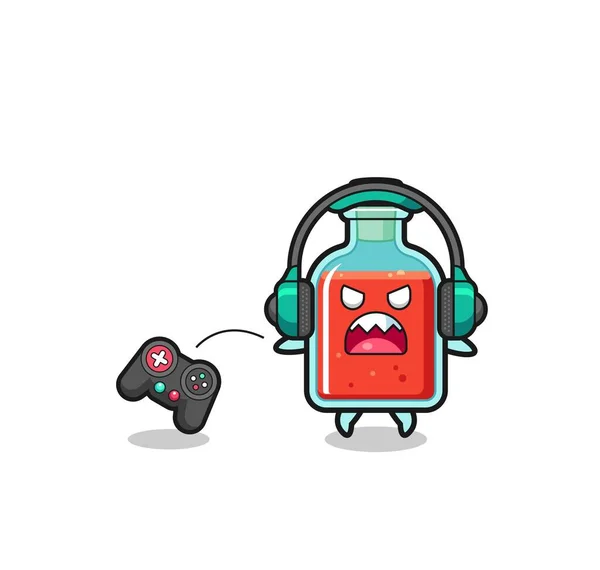 Square Poison Bottle Gamer Mascot Angry Cute Design — Stock Vector