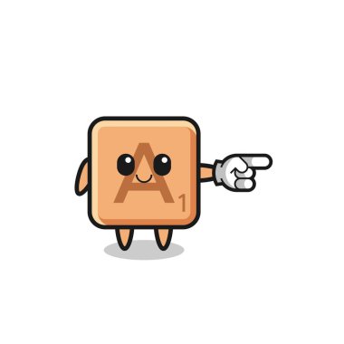 Doğru hareketi gösteren Scrabble maskotu, şirin bir tasarım.