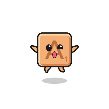 Scrabble karakteri zıplama hareketi yapıyor, şirin tasarım.