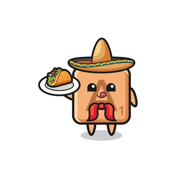 Scrabble Mexikansk Kock Maskot Håller Taco Söt Design — Stock vektor
