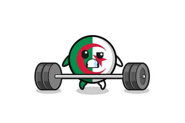 Γελοιογραφία Της Σημαίας Της Αλγερίας Άρση Ένα Barbell Χαριτωμένο Σχεδιασμό — Διανυσματικό Αρχείο