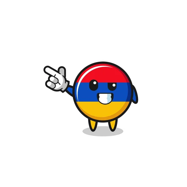 Armenia Bandera Mascota Apuntando Arriba Izquierda Lindo Diseño — Vector de stock
