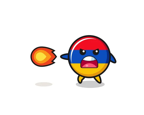 Lindo Armenia Bandera Mascota Está Disparando Poder Fuego Lindo Diseño — Vector de stock