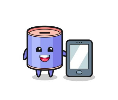 Silindir domuz kumbarası çizim karikatürü akıllı telefon, şirin tasarım