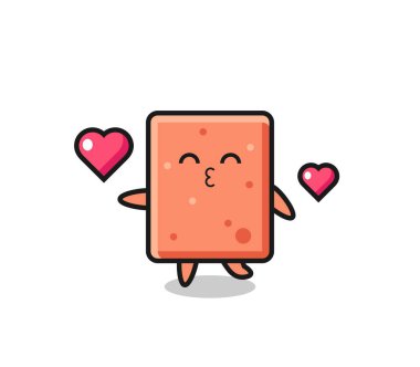 Öpücük jestli tuğla karakter çizgi filmi, şirin tasarım.