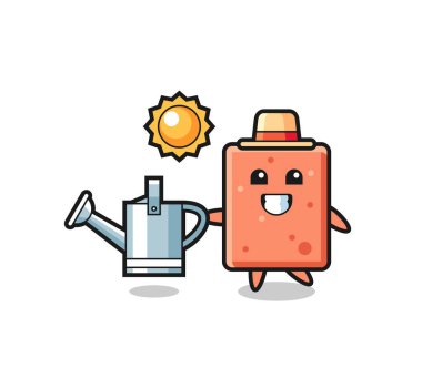 Çizgi film karakteri, tuğla tutan su kutusu, şirin tasarım.