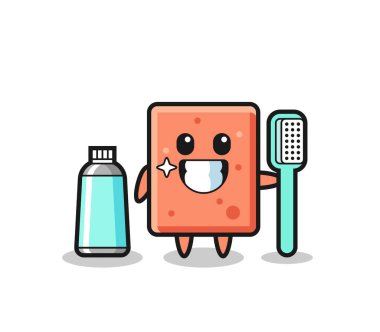 Diş fırçalı tuğla maskotu tasarımı, şirin tasarım.