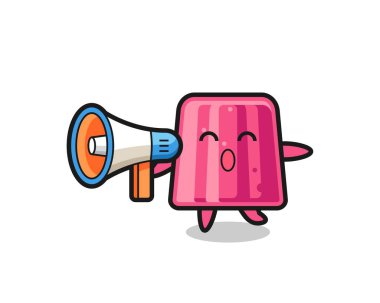 Jöle karakteri çizimi elinde bir megafon, şirin bir tasarım