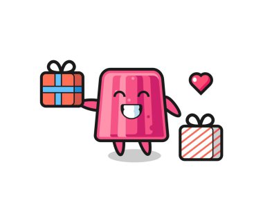 Jöle maskotu çizgi filmi hediye veriyor, şirin tasarım.