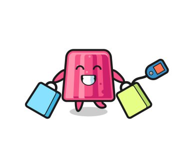 Reçelli maskot çizgi filmi elinde alışveriş çantası, şirin bir tasarım.