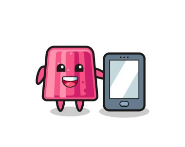Jelly Illustration çizgi filmi elinde akıllı bir telefon, şirin bir tasarım