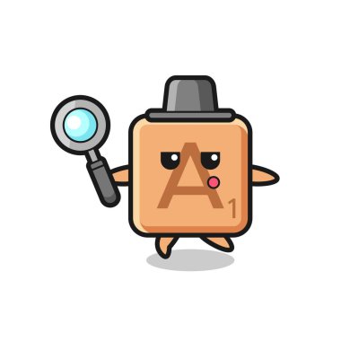 Scrabble çizgi film karakteri büyüteçle arıyor, şirin bir tasarım.